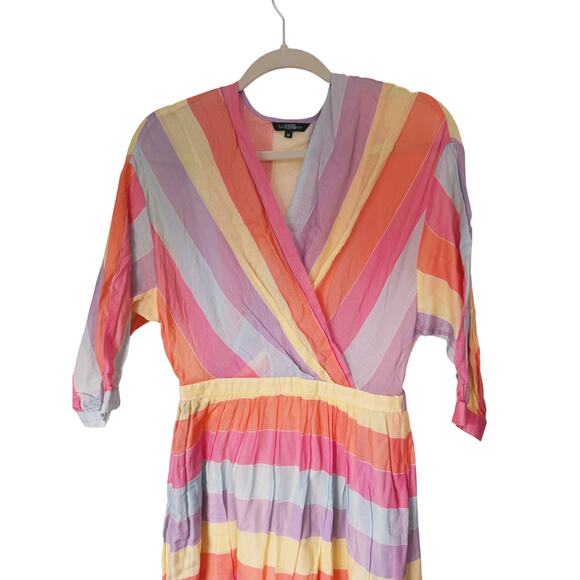Tara Jarmon Rainbow Stripe Midi Dress Small Dopamine Dressing Parisian Pastel - Picture 4 of 9